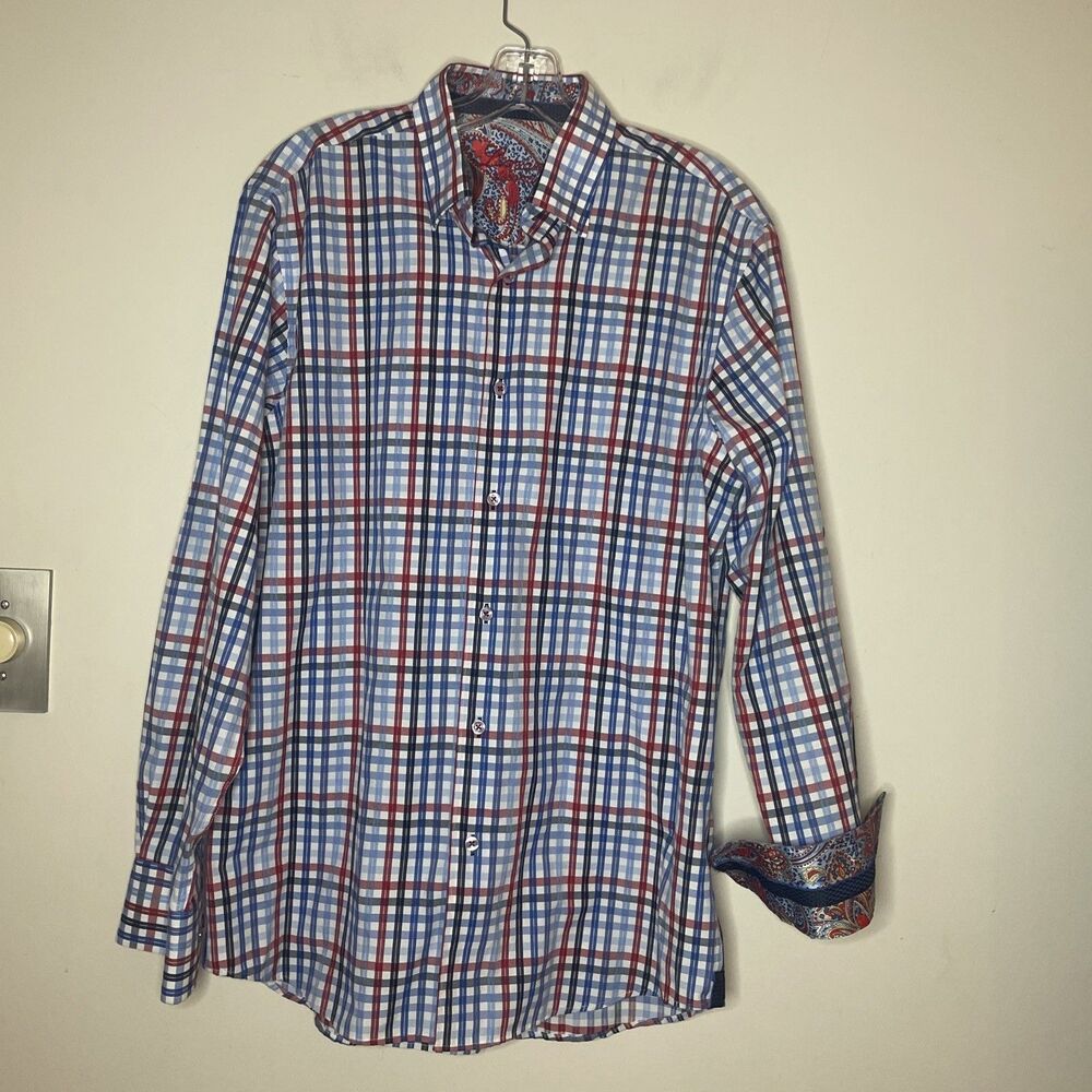 Luchiano Visconti  Men’s Long Sleeve Woven Button Down Shirt Plaid Size M
